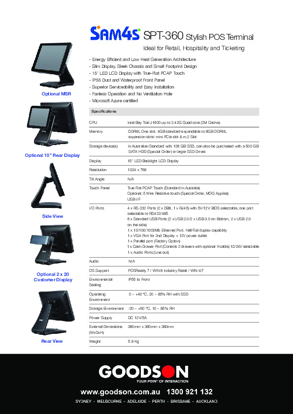 Sam4s TITAN S360 15 inch Touch Screen POS Terminal with Windows 10 iOT ...