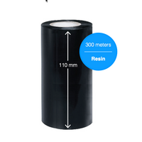 Black Full Resin Ribbon 110mm x 300 meter - 1 inch core (Box of 2)