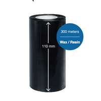Black Wax Resin Ribbon 110mm x 300 meter 1 inch Core (Box of 3)