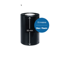 Black Wax Resin Ribbon 55mm x 70 meter - For 2 inch wide Desktop Label Printers (Box of 10)