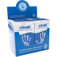 Clinell Antibacterial Hand Wipes - 10 x Boxes of 100 Sachets CLDCAHW100