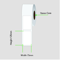 InkJet Matt Paper Label Rolls 70mm x 125mm  500 LPR Permanent Adhesive LA75125IP1AC76MM