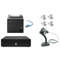 Retail Express Hardware Bundle - Epson TM-T82III Thermal Receipt Printer, Cash Drawer, USB Barcode Scanner, Paper Rolls