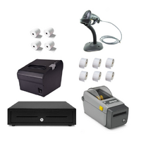 Retail Express Hardware Bundle - Thermal Receipt Printer, Zebra Label Printer, Cash Drawer, Corded Barcode Scanner, Labels, Paper Rolls