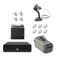Retail Express Hardware Bundle - Epson Thermal Receipt Printer, Zebra Label Printer, Cash Drawer, Corded Barcode Scanner, Labels, Paper Rolls