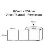 105mm x 200mm x 40mm Core Direct Transfer Labels Permanent Perforated (Rolls of 250)