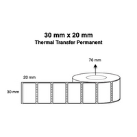 30mm x 20mm x 76mm Thermal Transfer Permanent Perforated (Rolls of 3,500)