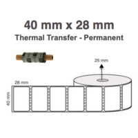 Thermal Transfer Barcode Labels 40mm x 28mm x 25mm Core ( 5 Rolls of 2,000 LPR, Permanent)