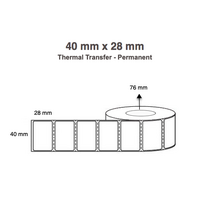 40mm x 28mm x 76mm Thermal Transfer Labels (Rolls of 4,850) Permanent Perforated