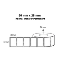 50mm x 28mm x 76mm Thermal Transfer Permanent Perforated Rolls of 4,850)