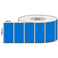 102mm x 48mm Blue Thermal Transfer Labels Perforated 2,000 Labels Per Roll 76mm Core