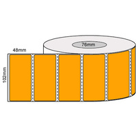 102mm x 48mm Orange Thermal Transfer Labels Perforated 2,000 Labels Per Roll 76mm Core