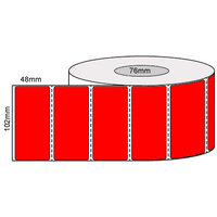 102mm x 48mm Red Thermal Transfer Labels Perforated 2,000 Labels Per Roll 76mm Core