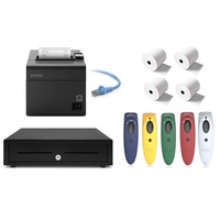 Vend POS Bundle - Epson TMT82II / TMT82III Ethernet Printer, Socket S700 Bluetooth Scanner, Cash Drawer & Paper Rolls