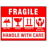 100x75 FRAGILE Safety Warning Label Roll Red With Black Printed