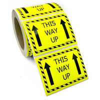 100×75 THIS WAY UP Fluro Yellow Warning Label Roll Black Printed