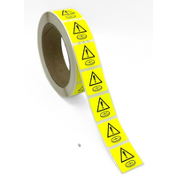 28x28 Button Battery Fluro Yellow Warning Label 1,000 Per Roll