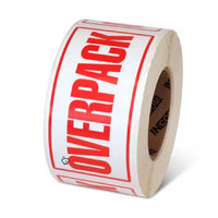 50x100 OVERPACK Warning Label Roll Red Printed W50100ROV 50mm X 100mm