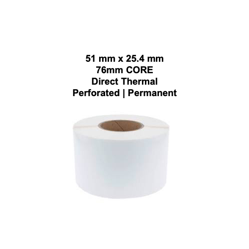51mm x 25.4mm Direct Thermal Labels - Zebra 1000029 - PERFORATED