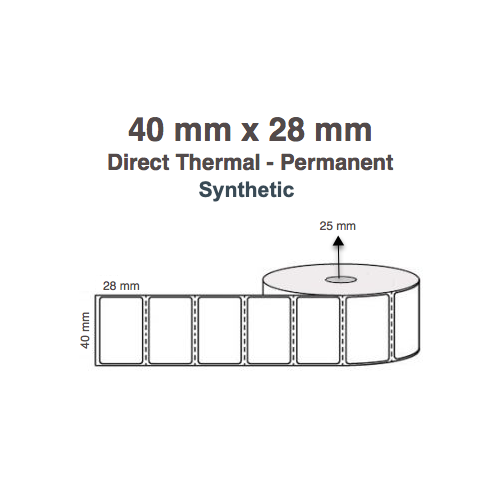 40mm x 28mm Direct Thermal Synthetic BOPP Permanent Labels - 82084- 95DTS4028BX