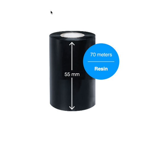 Black Full Resin Ribbon 55mm x 70 meter - For 2 inch wide Desktop Label Printers (Box of 5)