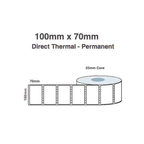 100mm x 70mm x 25mm Direct Thermal Labels (10 Rolls of 700) Freezer Grade