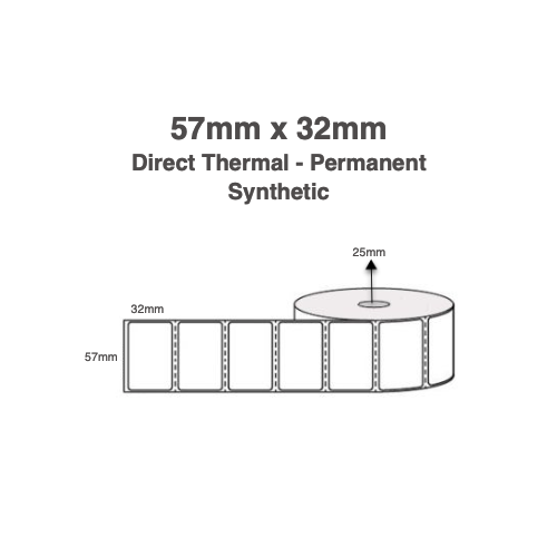 57.15mm x 31.75mm x 25mm Direct Thermal Labels Synthetic (4 Rolls of 1,000)