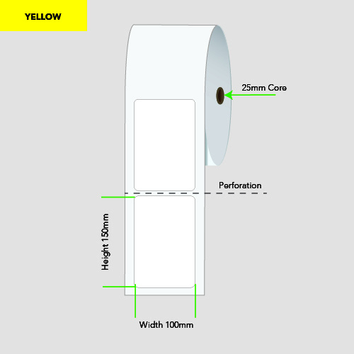 Shipping Labels - Direct Thermal - 100mm x 150mm x 25mm Core YELLOW (6 rolls of 400) 100150TP1AC25MMY