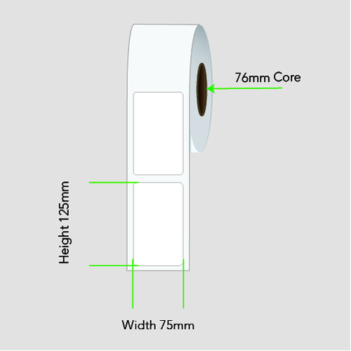 InkJet Matt Paper Label Rolls 70mm x 125mm  500 LPR Permanent Adhesive LA75125IP1AC76MM