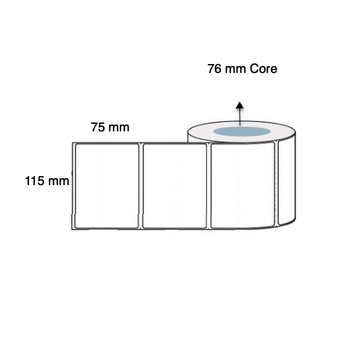 115mm x 75mm x 76mm Core Thermal Transfer Labels (4 Rolls of 2,500) LAB11575PWS76
