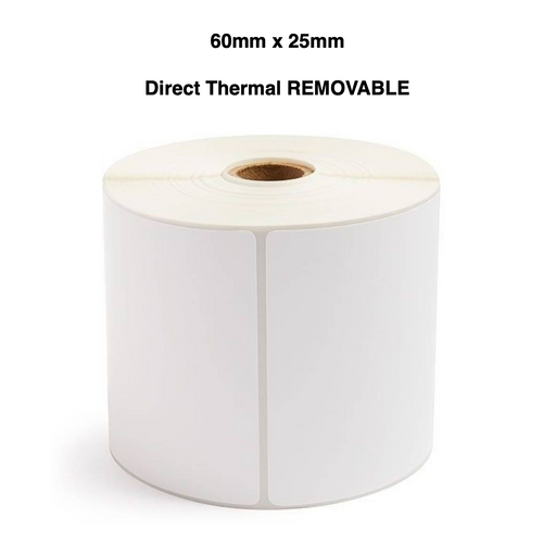 60mm x 25mm x 25mm Direct Thermal Removable Labels (10 Rolls of 1,800) LAB6025TWR25