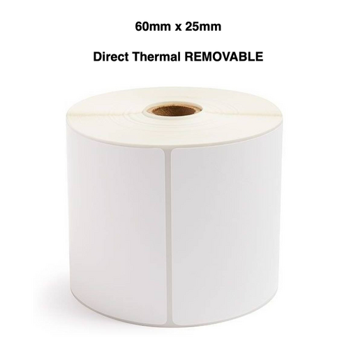 60mm x 25mm Direct Thermal Removable Labels 10 Rolls LAB4015TWS25