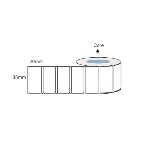 85mm x 20mm x 1 inch core Thermal Transfer Matt Synthetic Labels LAB8520MS25