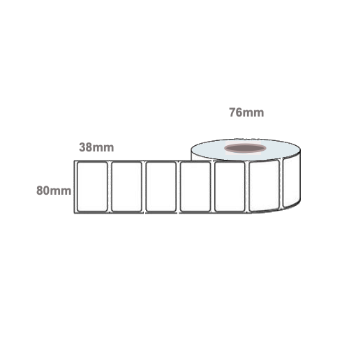 80mm x 38mm Direct Thermal Labels 76mm Core Rolls of 2,000 Perforated