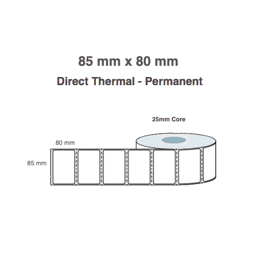 85mm x 80mm x 25mm Core  Direct Thermal Labels (Rolls of 600) Freezer Grade LBL858025DTTCP