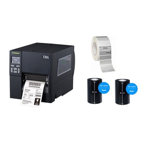 TSC MB341T 300dpi Asset Label Printing Bundle Silver Mylar Labels Ribbon