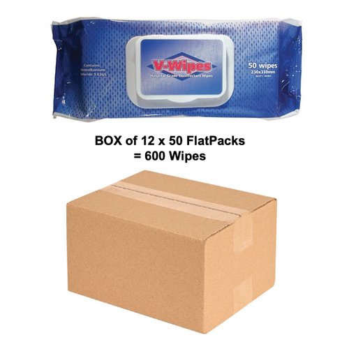 V-Wipes Surface Disinfectant - Box of 12 x Flatpack 50 Wipes