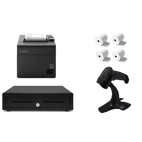 Retail Express Hardware Bundle - Epson TM-T82III USB Printer, Cash Drawer, Element Barcode Scanner, Thermal Rolls