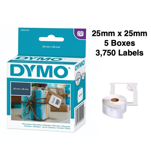 5 x Dymo Label Roll 25mm x 25mm (3,750 labels) SD30332 S0929120