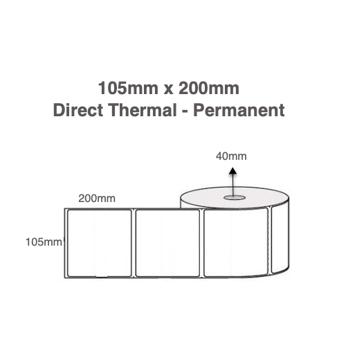 105mm x 200mm x 40mm Core Direct Transfer Labels Permanent Perforated (Rolls of 250)