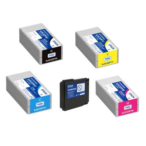 Epson Original TM-C3500 Ink 4 x Cartridge & Maintenance Box Bundle - YELLOW MAGENTA CYAN BLACK
