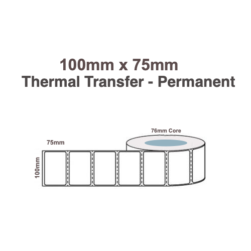 100mm x 75mm x 76mmThermal Transfer Paper Labels Permanent (4 Rolls of 1,800)