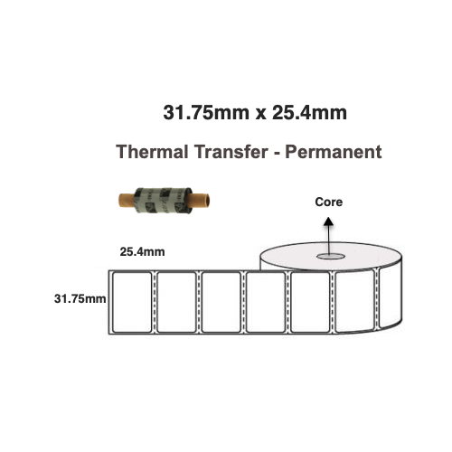 31.75mm x 25.4mm Thermal Transfer Labels Permanent (5 Rolls of 2,000)