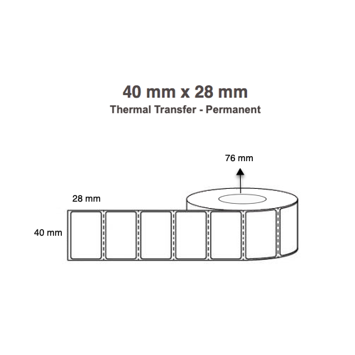 40mm x 28mm x 76mm Thermal Transfer Labels (Rolls of 4,850) Permanent Perforated