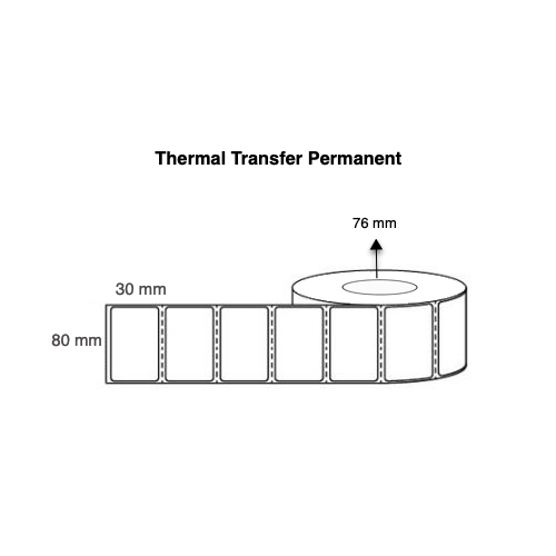 Thermal Transfer Synthetic Label Roll 80mm x 30mm 3,000 Labels TTPS8030