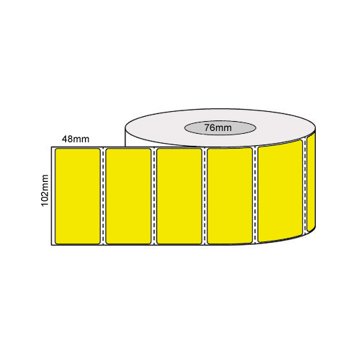 102mm x 48mm Yellow Thermal Transfer Labels Perforated 2,000 Labels Per Roll 76mm Core