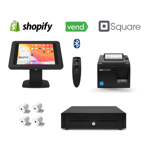 Shopify Vend Square Bluetooth POS Bundle - 10.2 inch iPad, iPad Stand, Printer, Scanner, Cash Drawer