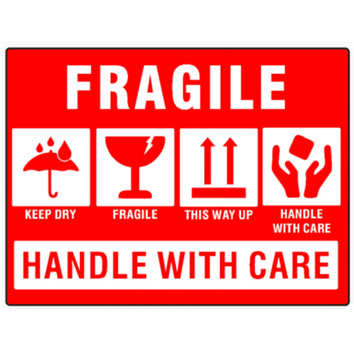 100x75 FRAGILE Safety Warning Label Roll Red With Black Printed