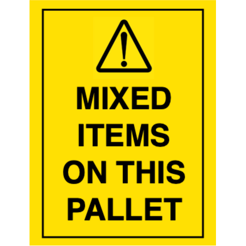 80×124 MIXED ITEMS ON THIS PALLET Fluro Yellow Warning Label Roll Black Printed