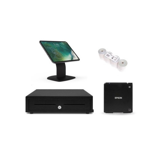 iPad POS Hardware Bundle -  iPad Stand, Bluetooth Printer, Cash Drawer, Receipt Paper